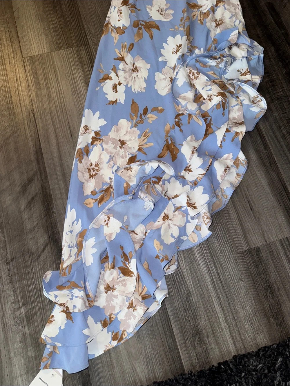 NEW Abercrombie & Fitch Ruffle Asymmetrical Maxi Dress XS Blue Floral fairy